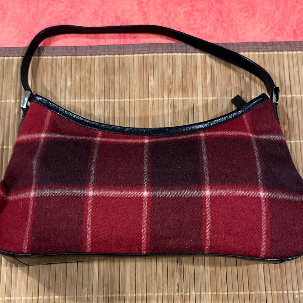 Ann Taylor LOFT Red Plaid Flannel Hobo Purse – Faux Leather Trim, 11"x6.5"